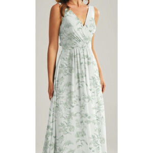 AW BRIDAL 10 L floral green Mignon formal bridesmaid party maxi dress NEW b99
